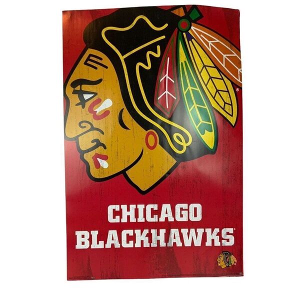 Chicago Blackhawks Chief Logo Poster 24x36 Hockey Team NHL Fan Vibrant Red - Picture 1 of 3